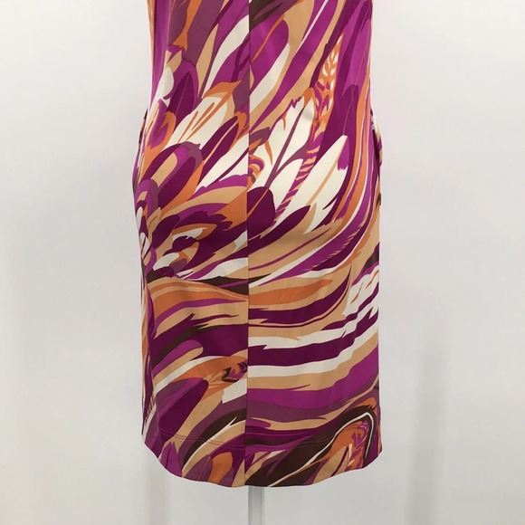 Yoana Baraschi Dress Womens XS Purple Orange Abstract Feather Print Shift Silk - Picture 7 of 14